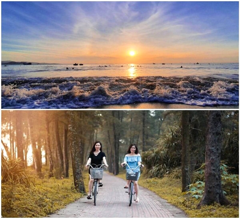 Bắt đầu ngày mới với bình minh rực rỡ trên biển Cô Tô, dạo bước trên con đường tình yêu thơ mộng.