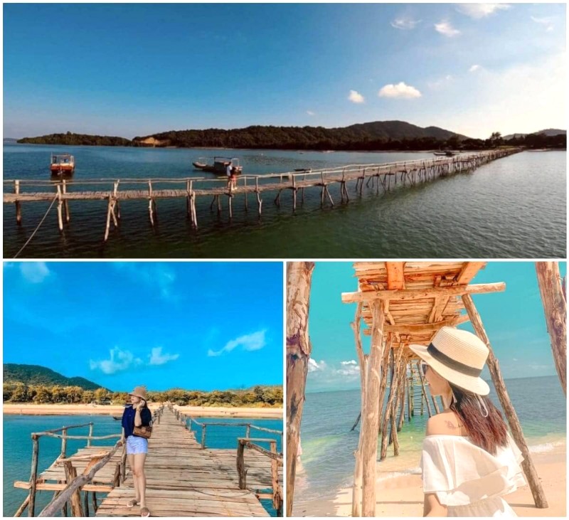 Cầu gỗ Bắc Vàn dẫn du khách đến đảo Cô Tô Con, điểm đến trong tour du lịch Cô Tô 2 ngày 1 đêm.
